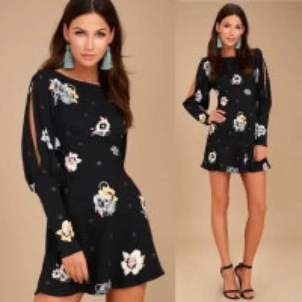 Free People Sunshadows Floral Print Split Sleeve Mini Dress NWT! 2 - Picture 1 of 16